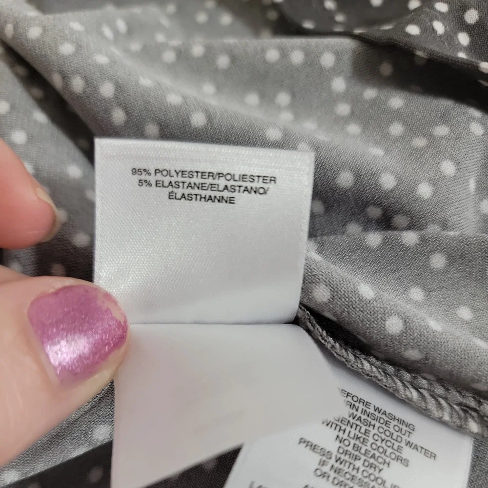 Anne Klein Womens Tunic Top M Gray White Polka Dot 3/4 Sleeve Flowy NWT